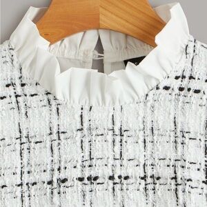 SHEIN Plus size (4X) Plaid Tweed Panel Raw Cut Flounce Sleeve Blouse